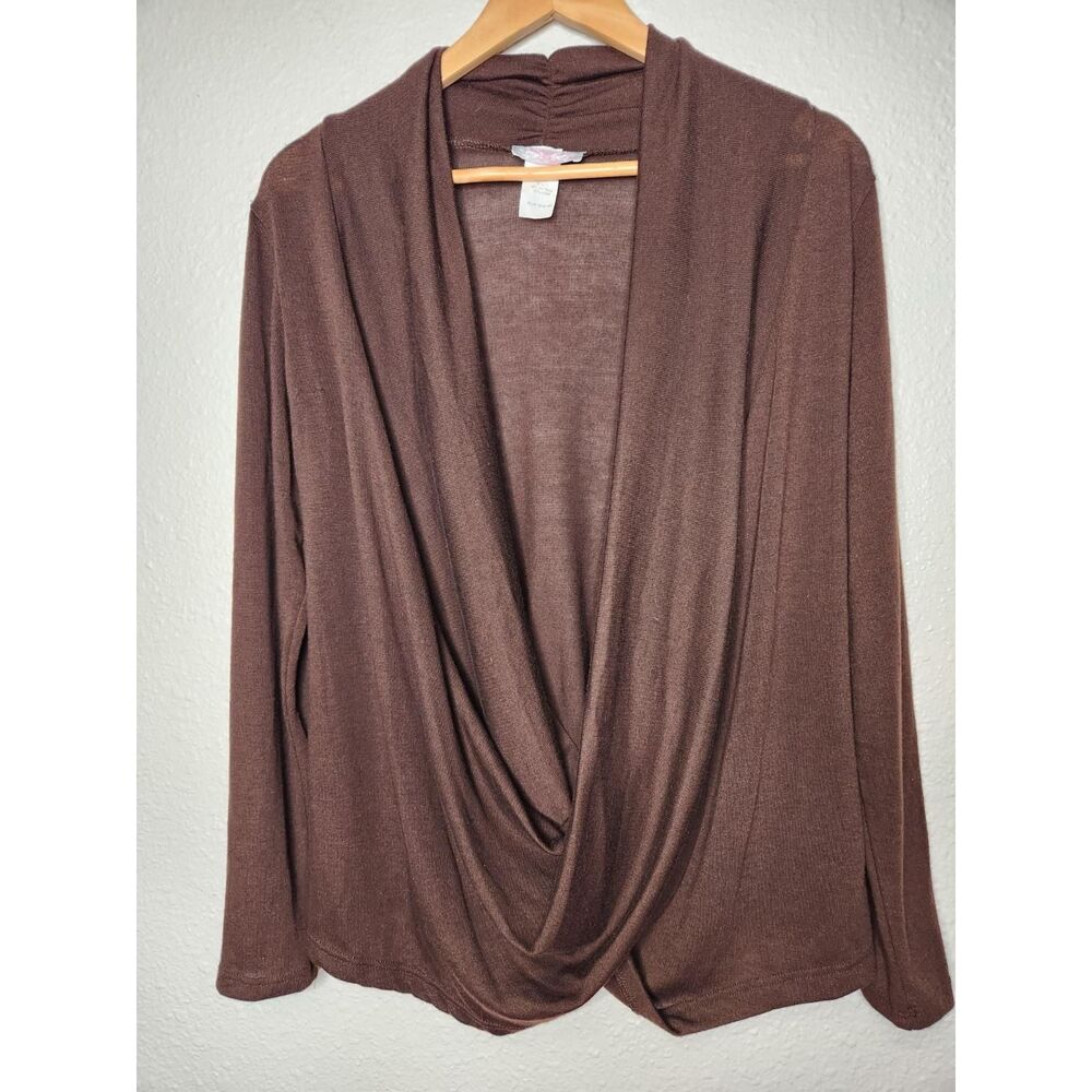 Pretty Young Thing Chocolate Brown Drape Front Cardigan Sweater Womens XL